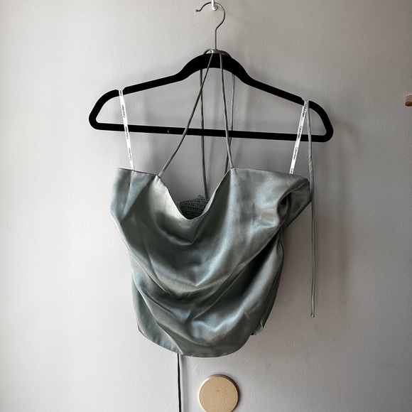 Beautiful sage green Calvin Klein silk top with strings - Picture 3 of 7